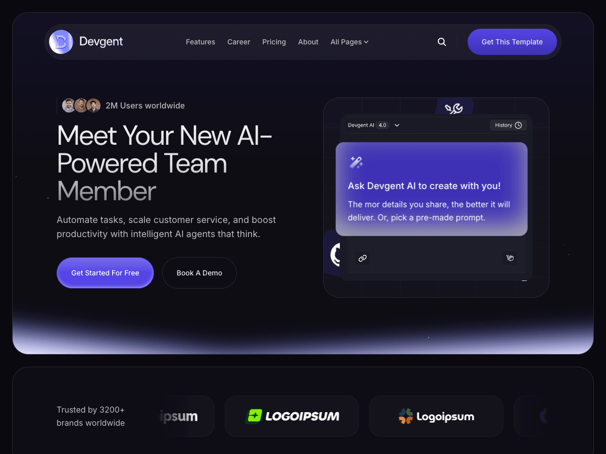 Devgent Nextjs - AI Agent Landing Template